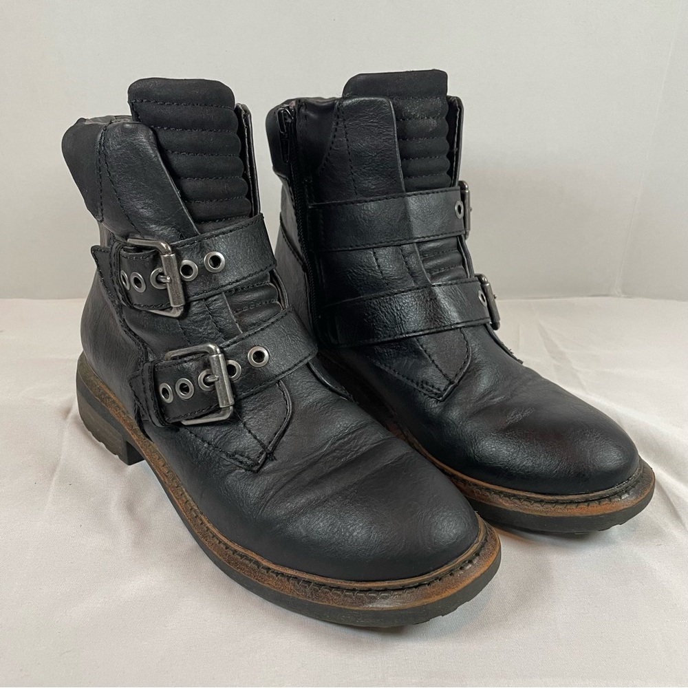 White Mountain Cantara Black Moto Ankle Boots Womens 8M Buckle Strap W25445Z